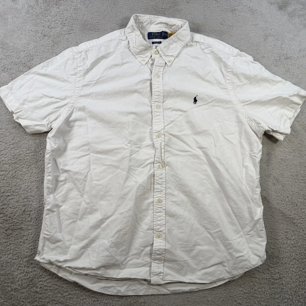 Polo Ralph Lauren Shirt Mens XL White Classic Fit Short Sleeve Button Down Pony